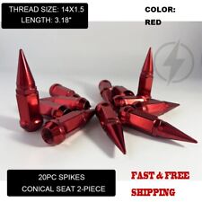 20PC RED 3.18'' 2PC SPIKE LUG NUT 14X1.5 FOR 2008&UP DODGE CHARGER CHALLENGER picture