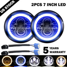 2x 7 Inch Round LED Headlights Blue Halo HI-LO for Chevy C10 Camaro Pickup Truck picture
