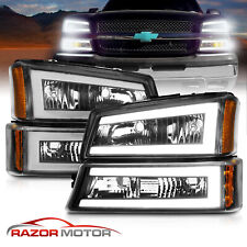 For 2003-2007 Chevy Silverado 1500 2500 3500/Avalanche LED Bar Black Headlights picture