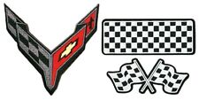 Corvette C8 Racing Checkered Flag Embroidered PATCH -3PC SET IRON ON OR SEW picture