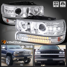 Fits 1999-2002 Chevy Silverado 00-06 Tahoe Projector Headlights+LED Bumper Lamps picture