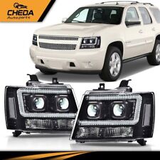 Fit For 2007-2014 Tahoe/Suburban LED DRL+Turn Signal Headlight/Lamp Black picture