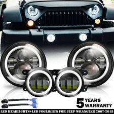 2007-17 For Jeep Wrangler JK Halo LED Headlights + Halo LED Fog Lights Combo Kit picture