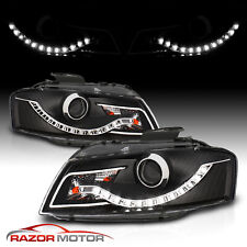 [R8 Style LED Strip] 2006 2007 2008 Fit Audi A3 Projector Black Headlights Pair picture