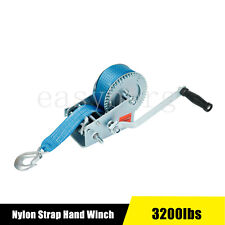 3200LBS Hand Winch Hand Crank 2 Gear Polyester Strap ATV Trailer Boat Heavy Duty picture