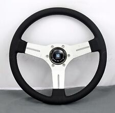 Nardi 330mm Competition Steering Wheel Black Leather / White Spokes Classic Horn picture