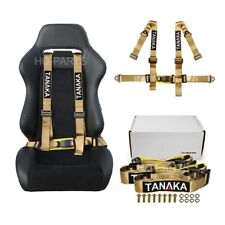 1 X TANAKA UNIVERSAL DARK GOLD 4 POINT BUCKLE RACING SEAT BELT HARNESS 2