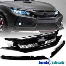 Fits Honda 2016-2018 Civic FK8 ABS T-R Style Mesh Hood Grille Guard Front Bumper picture