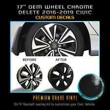 Fit 16-19 Civic 17 Inch 4x Rim Wheel Chrome Delete Blackout Kit - Glossy Black picture