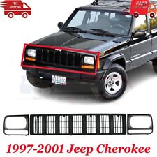 New Fits 97-01 Jeep Cherokee Front Grille & Headlamp Door Plastic Painted Black picture
