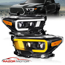 For 2016-2023 Toyota Tacoma TRD/Limited LED DRL Tube Switchback Black Headlights picture