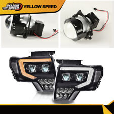 Fit For 09-14 Ford F150 Black Double [Halogen] DRL LED Tube Projector Headlights picture
