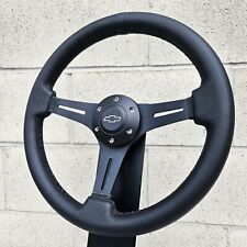 14 inch (350mm) Brushed Black Steering Wheel Licensed Chevy Horn -Black Leather picture