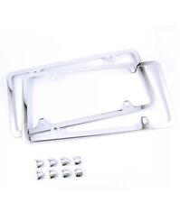 2PCS SLIM CHROME STAINLESS STEEL LICENSE PLATE FRAME SCREW CAP /SLIM 4 HOLE picture