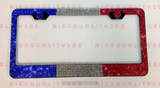 7 Rows France Flag License Plate Frame Holder Made w/ Swarovski Crystals picture