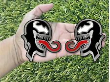 Venom Emblem Badges Set Brush Silver on Glossy Black Custom White Eye Red Tongue picture