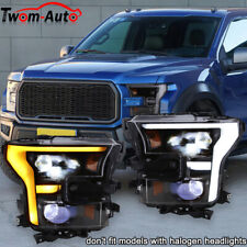 For 2015-2017 Ford F150 Black Full LED Sequential Tube Projector Headlights Pair picture