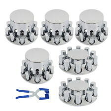 Chrome Flat Top Complete Hub Cover Kit 33mm Lug Nut Wheel Axle Covers Semi Truck picture