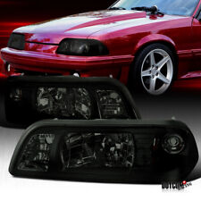 Fit 1987-1993 Ford Mustang 87-93 GT 1PC Style Smoke Headlights Head Lamps Pair picture