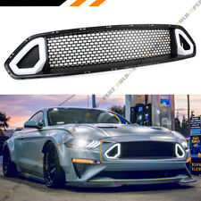 For 18-2023 Ford Mustang R Style Front Mesh Grille White & Amber LED Lights picture
