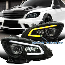 Fits 2008-2011 Mercedes W204 C-Class LED Sequential Black Projector Headlights picture