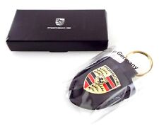 Porsche - Genuine BLACK Leather Keychain Car Key Chain Ring - NEW picture