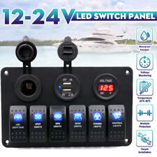 6 Gang 12V Fuse Box Blue LED Rocker Switch Panel Dual USB For Car Boat Marin picture