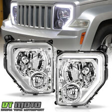 For 2008-2012 Jeep Liberty Upgrade Style Chrome LED Tube Headlights w/ Fog Lamp picture