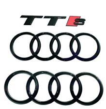 Audi TTS Emblems Rings Hood Bonnet Boot Trunk Rear Badges Gloss Black  2016+ picture