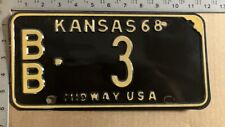 1968 Kansas license plate BB 3 YOM DMV Bourbon single digit SHOW CAR 11154 picture