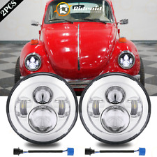 For VW Beetle 1967-1979 Pair 7 Inch LED Headlights Chrome& Hi-Lo Beam 85W White picture