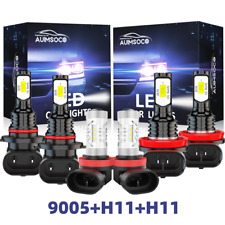 9005+H11+H11 LED Headlight Kit Fog light Bulbs High Low Beam White 10000k 6X picture
