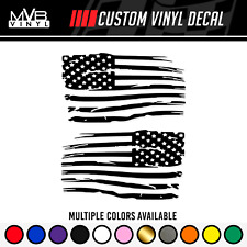 Distressed Tattered American Flag Vinyl Decal Sticker | Ripped Torn USA SET of 2 picture