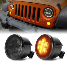 2x Amber Front LED Turn Signal Light Grill Smoke Lamp For Jeep Wrangler JK 07-17 picture