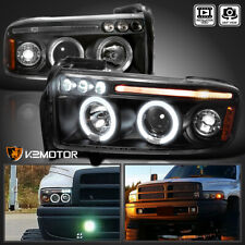 Black Fits 1994-2001 Dodge Ram 1500 2500 3500 LED Halo Projector Headlights Pair picture