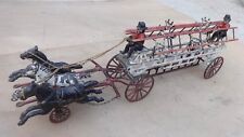 Early IVES CAST IRON 3 HORSE DRAWN FIRE LADDER WAGON Original Vintage large toy picture