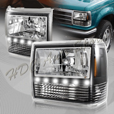 For 1989-1992 Ford Ranger Black Housing 1-Piece LED HeadLights+Bumper+Corner picture