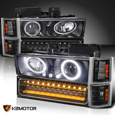 Fits 1994-1998 Chevy C/K Tahoe Black Projector Headlights+LED Bumper Corner Lamp picture