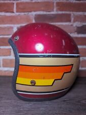 Vintage Buco Red Gold Yellow Orange Design Fiberglass Open Face 5 Snap Helmet picture