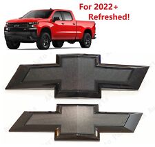 Front Rear Gloss Black Bowtie Emblem 2022-2024 Refreshed Chevy Silverado 1500 picture