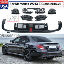 FOR MERCEDES BENZ E CLASS W213 16-20 GLOSS BLACK  REAR DIFFUSER+TAILPIPES picture
