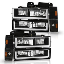 Fits 94-98 Chevy C10 C/K LED Tahoe Tube BLACK Headlights+Corner+DRL+Bumper Lamps picture