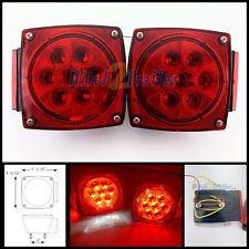 Submersible LED Trailer Lights Stop Turn Tail Light Square Red Stud mount - Pair picture