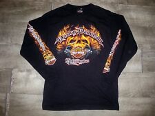 Harley-Davidson Motorcycles Skull Fire Flames Long Sleeve Tshirt Biker Sm Men’s  picture