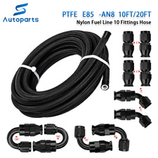 8AN -AN8 Black 10/20ft Nylon Braided PTFE Fuel Line 10 Fittings Hose Kit for E85 picture