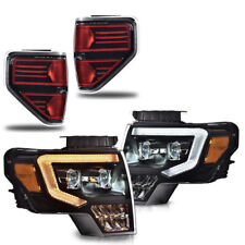 Fit For 09-14 Ford F150 Dual Led Projector Headlights Black+ Rear Tail Lights  picture