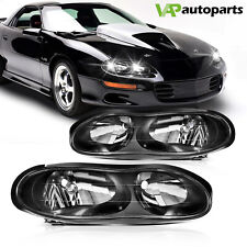 Fits Chevy Camaro Z28 SS 98-02 Black Housing Headlights Assembly Pair Headlamp picture
