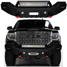 Fits GMC Sierra 1500 2016-2018 Front Bumper Textured Black Steel w/D-ring& Light picture