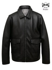 Classic Men's Biker Racer & Fashion Black Genuine Leather Collared Jacket picture