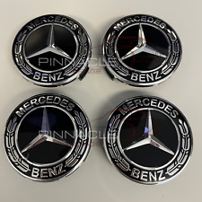 SET OF 4 Mercedes-Benz Classic Black 75MM Wheel Rims Center Hub Caps AMG Wreath picture